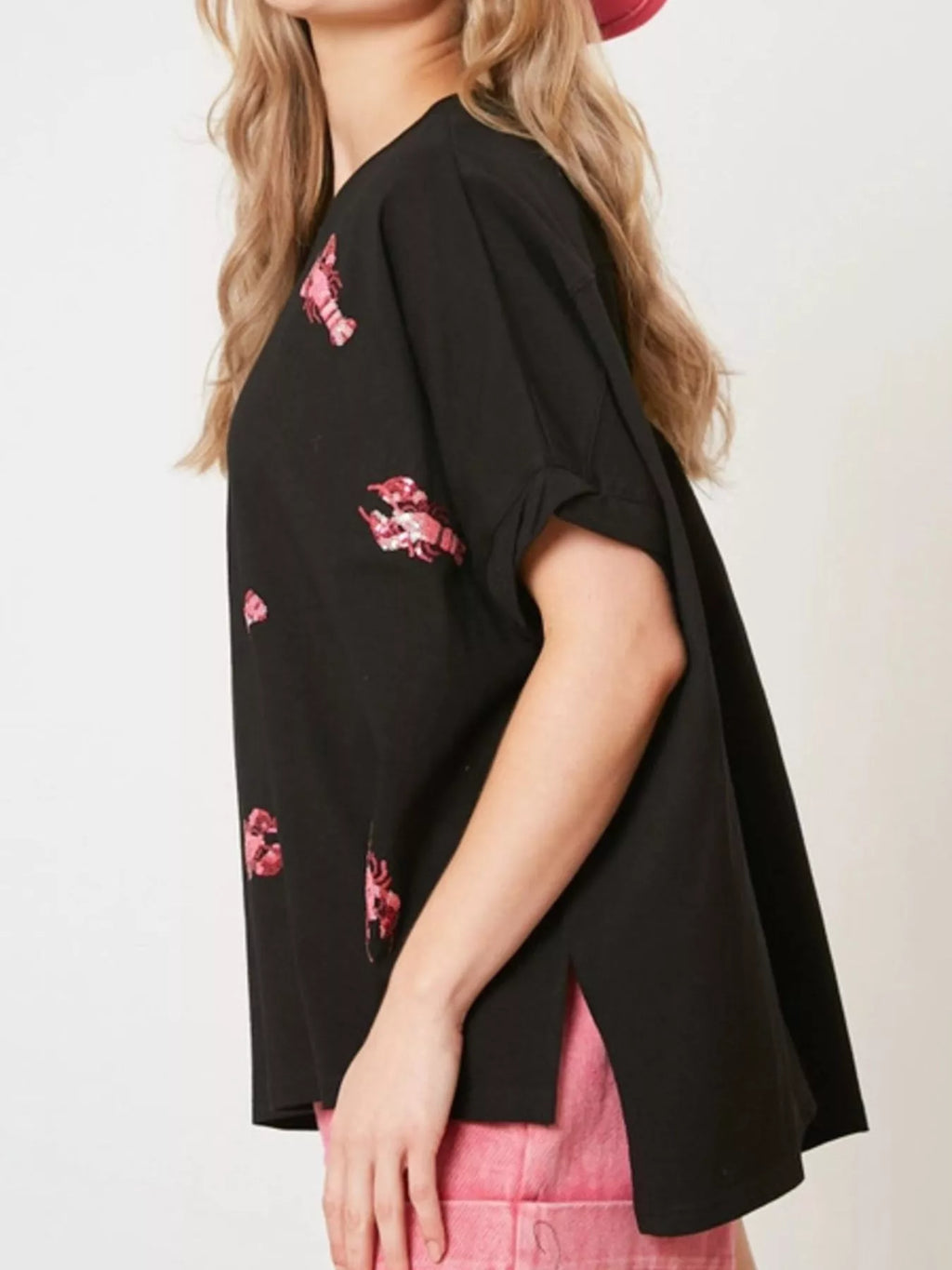 Sarah Express Women's Sequin Lobster Round Neck T-Shirt