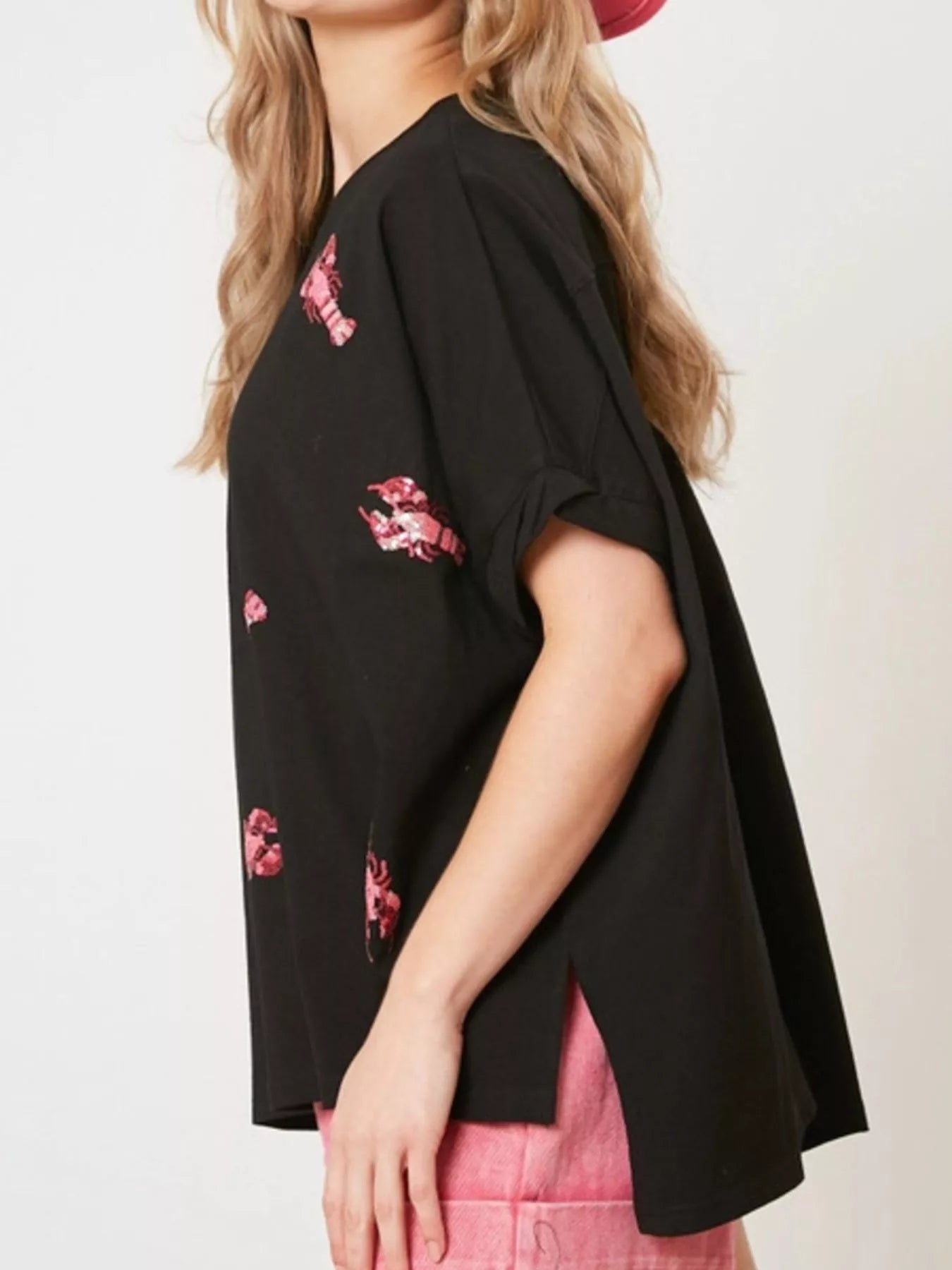 Sarah Express Women's Sequin Lobster Round Neck T-Shirt