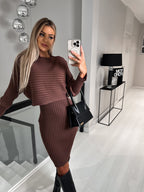Women's Solid Color Sweater and Woolen Skirt Two-Piece Matching Set