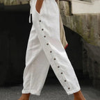 Women's Cotton Linen Cropped Pants Elastic Waist Loose Fit