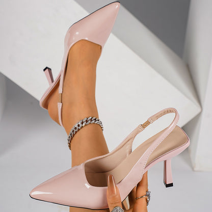 Sarah Express Women's Pointed-Toe Stiletto Heels | Patent Leather Open-Back High Heels