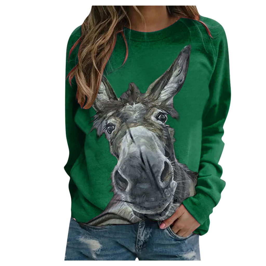 Women's Donkey Floral Print Loose Pullover Top