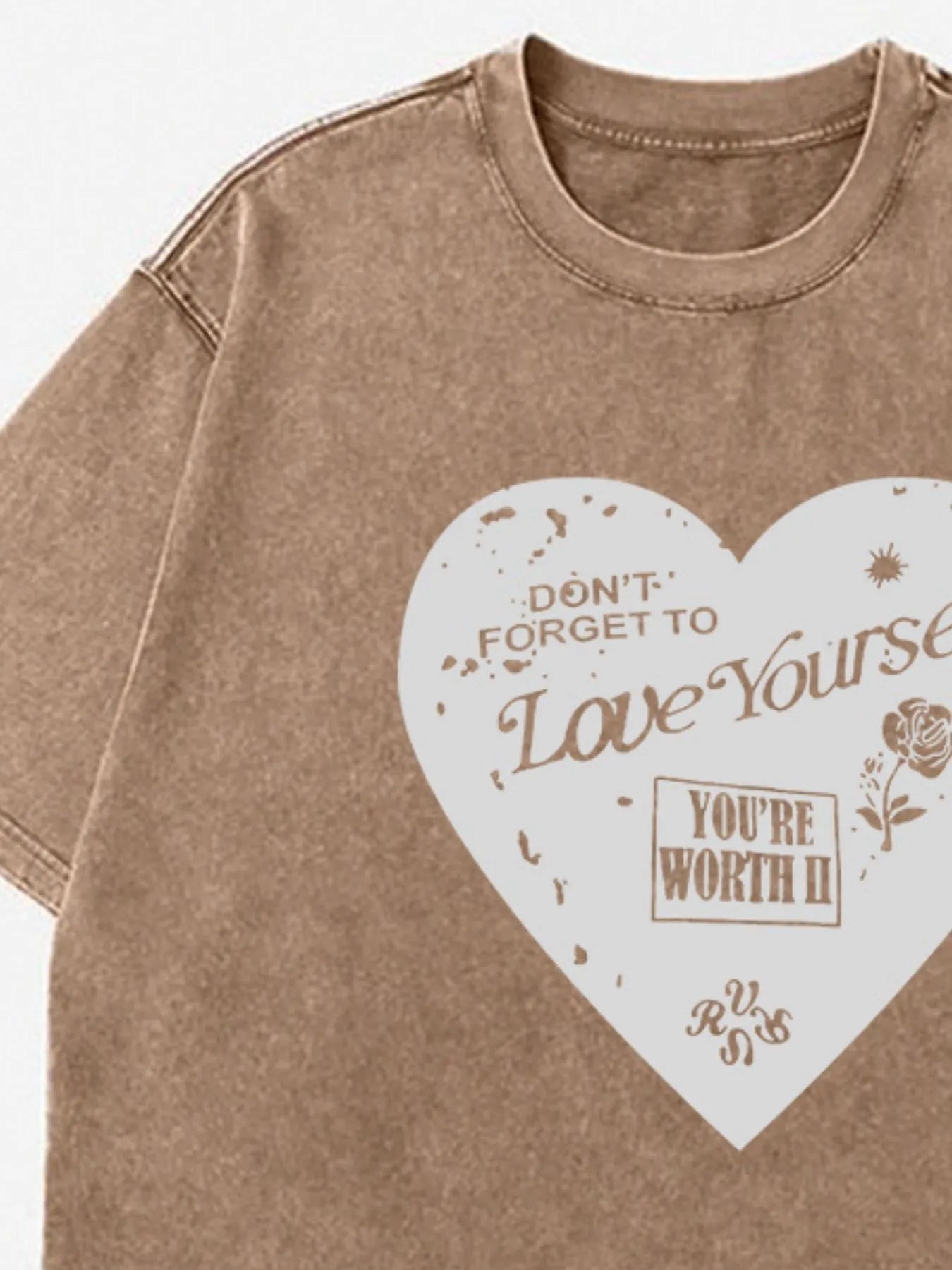 Sarah Express Women's Heart Round Neck Short Sleeve T-Shirt - Oversized Washed Cotton Tee