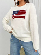 Sarah Express Women's US Flag Round Neck Long Sleeve Sweater