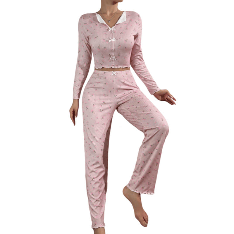 Women's Printed Loungewear Set - Long Sleeve Top and Pants Two-Piece Homewear
