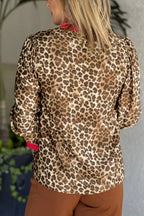 Sarah Express Women's Leopard Button Up Long Sleeve Shirt