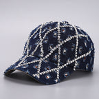 Rhinestone Leopard Denim Baseball Cap Distressed Cotton Adjustable Hat