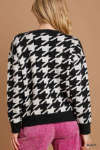 Sarah Express Women's Houndstooth Round Neck Sweater