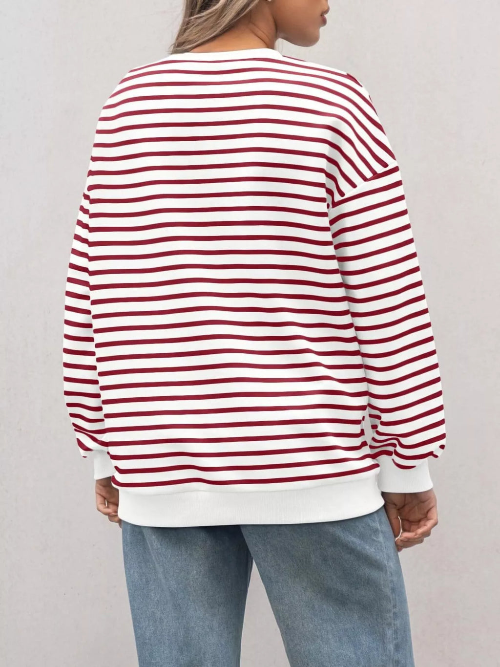 Sarah Express Women's Striped Round Neck Oversized Casual Sweatshirt