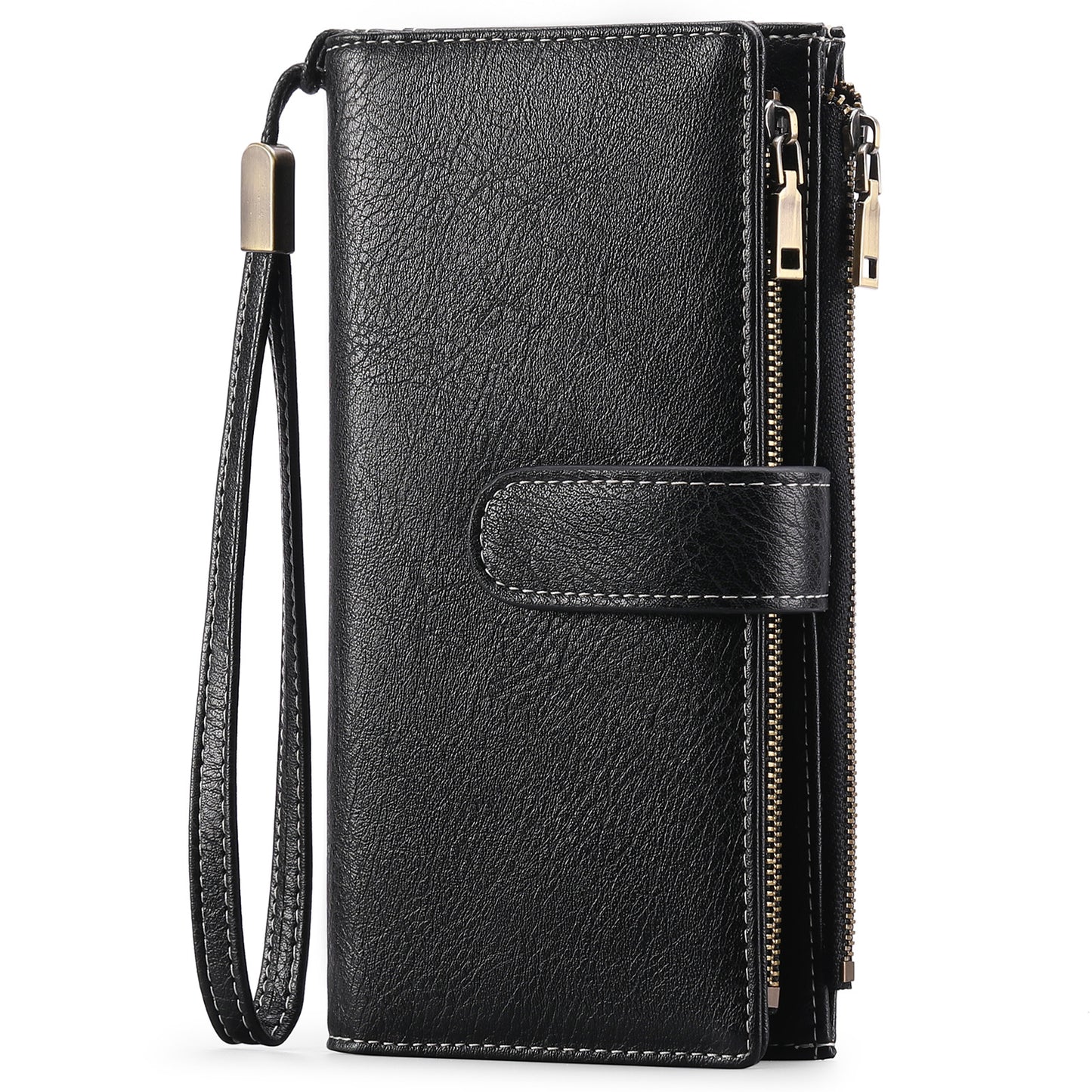 Sarah Express Women's Vintage Tri-Fold Wallet with RFID Protection - Oil Wax Leather Long Purse Midnight Black