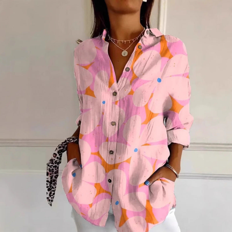 Women's Floral Print Long Sleeve Button-Up Shirt Casual Spring Summer Fall Top