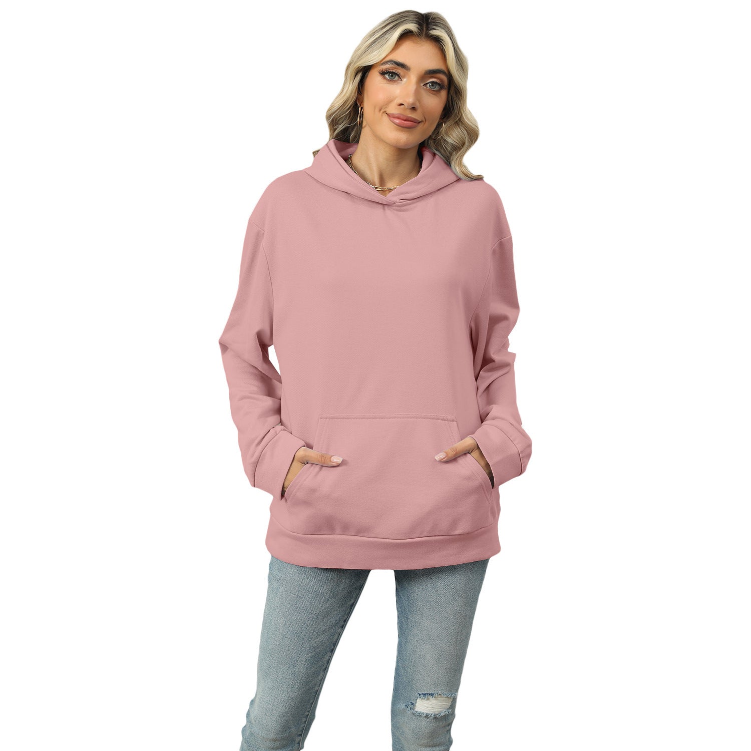 Women's Hooded Sweatshirt - Loose Fit Pullover Hoodie with Pockets