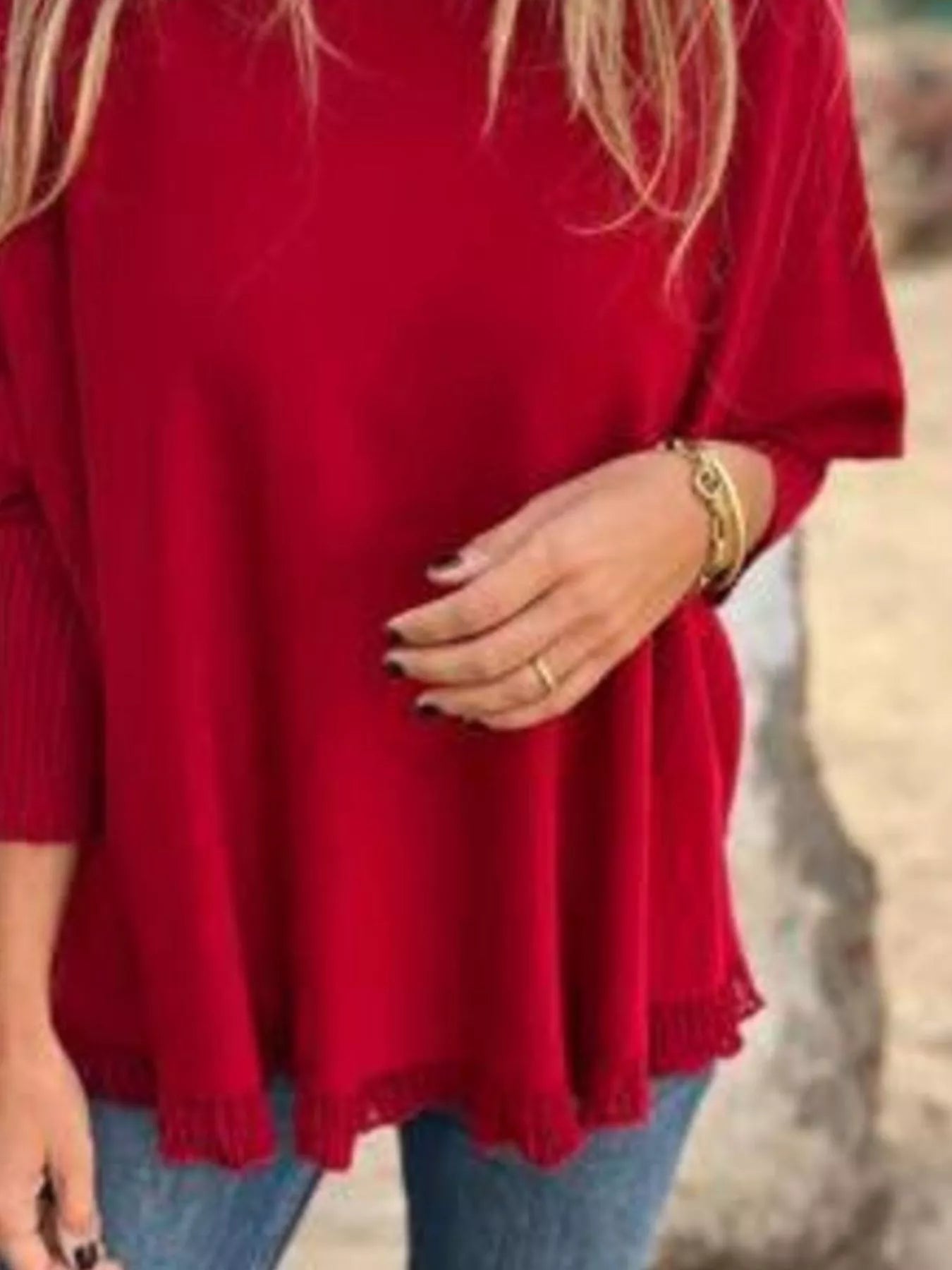 Sarah Express Women's Round Neck Long Sleeve Knit Top with Lace Trim Plus Size