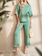 Sarah Express Women's Contrast Trim T-Shirt and Drawstring Pants Set