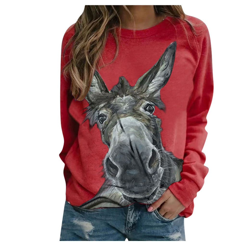 Women's Donkey Floral Print Loose Pullover Top