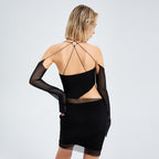Women's Irregular Cutout Bodycon Dress Black Stretch Party Clubwear