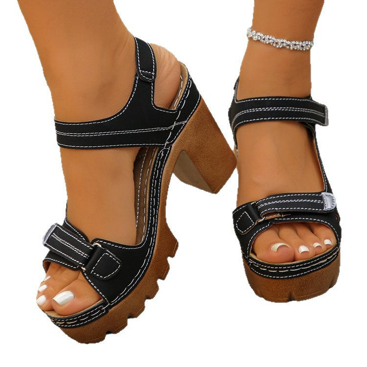 Sarah Express Women's Thick Sole High Heel Sandals | Single Strap Buckle Summer Shoes