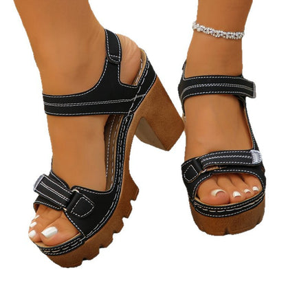 Sarah Express Women's Thick Sole High Heel Sandals | Single Strap Buckle Summer Shoes
