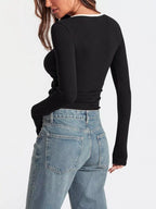 Sarah Express Women's Contrast Trim Long Sleeve Top