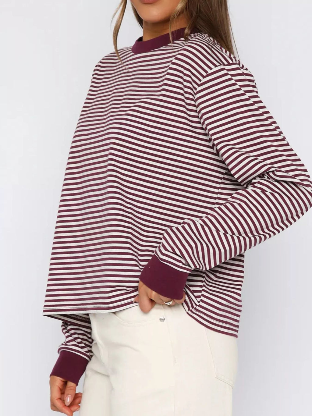 Sarah Express Women's Striped Oversized Round Neck Sweatshirt