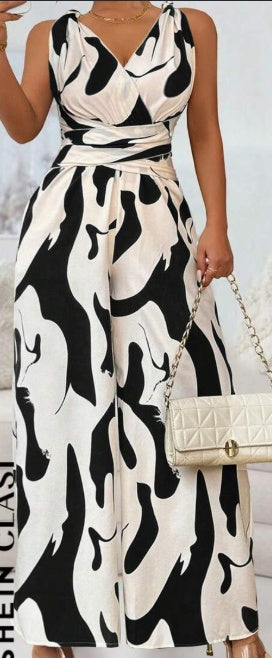 Random Print Backless Jumpsuit Party Evening