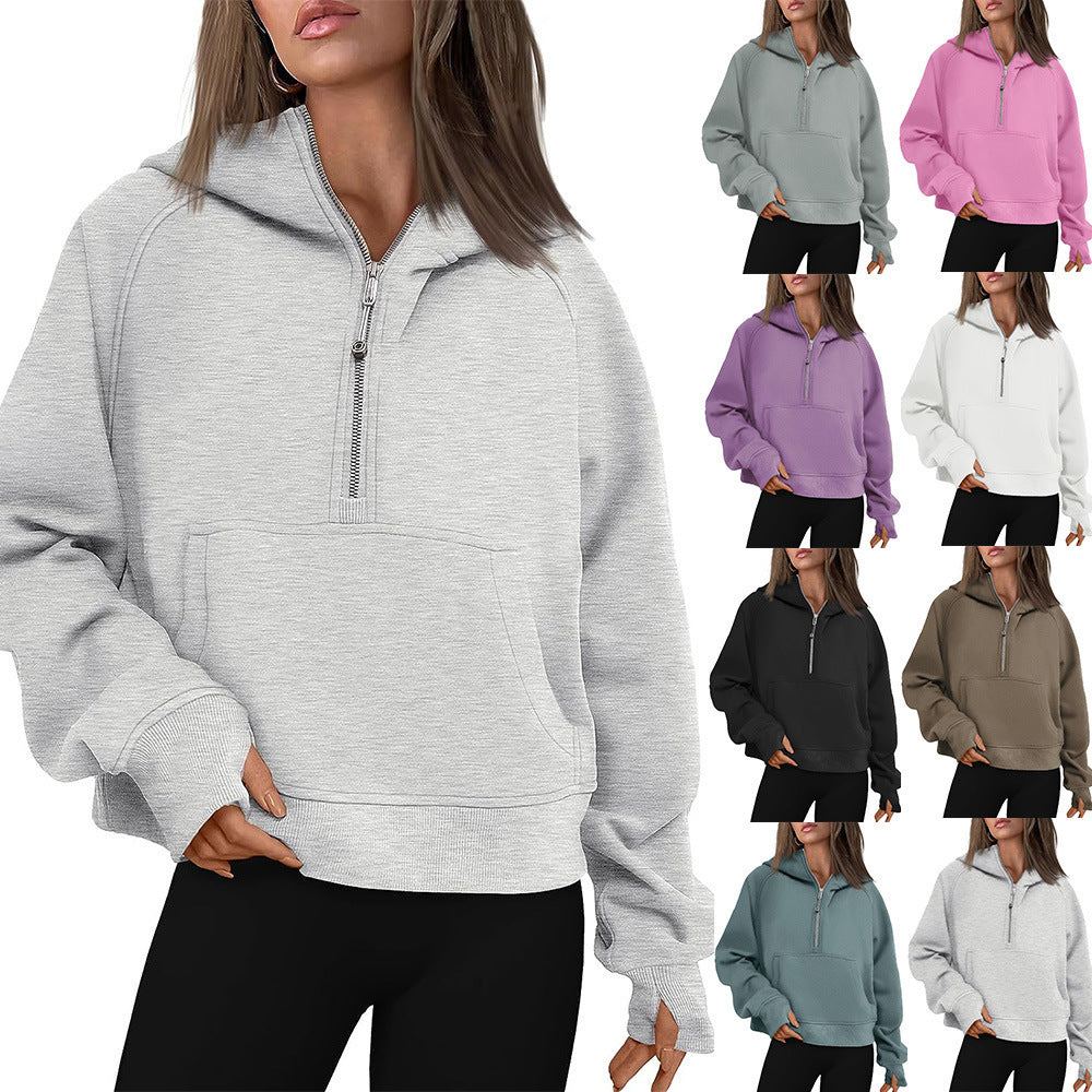 Sarah Express Women's Hooded Zipper Sweater Fleece Lined Fall Winter Casual Loose Fit Outerwear