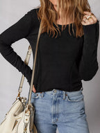 Sarah Express Women's Exposed Seam Ribbed Long Sleeve Top