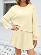 Sarah Express Women's Pearl Embellished Round Neck Top and Skort Set