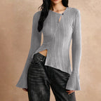 Women's Casual Stitching Long Sleeve Button T-shirt