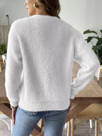 Sarah Express Women's Fuzzy Knit V-Neck Cardigan