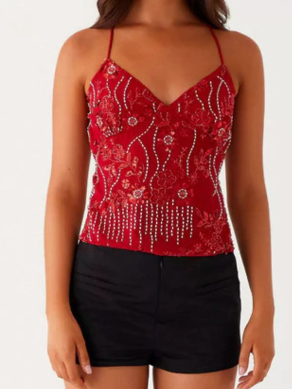 Sarah Express Women's Embroidered Sequin Tie Back Cami
