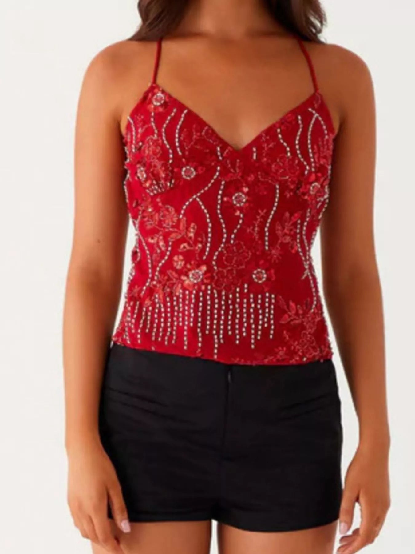 Sarah Express Women's Embroidered Sequin Tie Back Cami