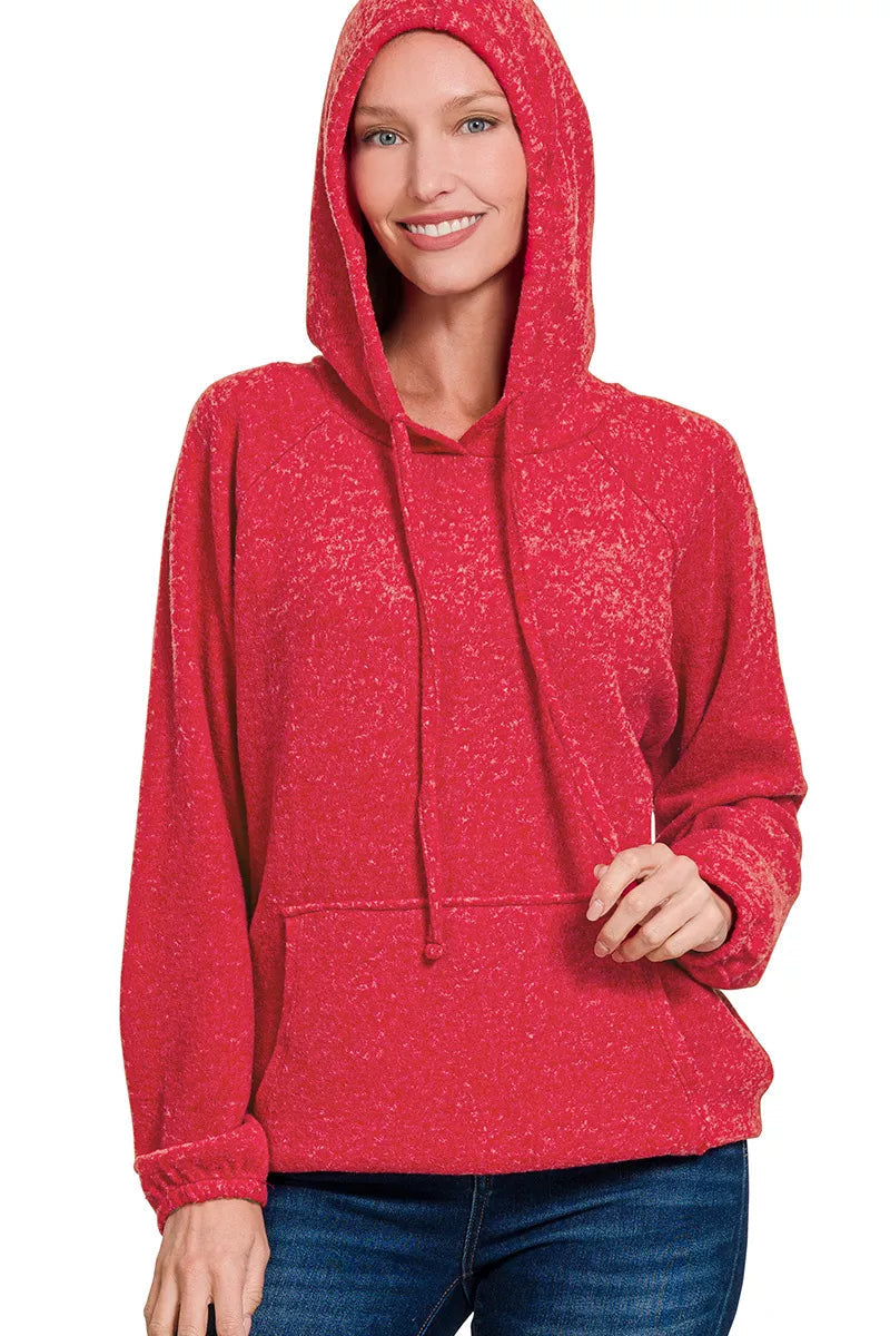 Sarah Express Women’s Brushed Melange Hacci Hoodie Sweater Casual