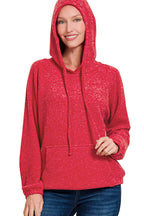 Sarah Express Women’s Brushed Melange Hacci Hoodie Sweater Casual