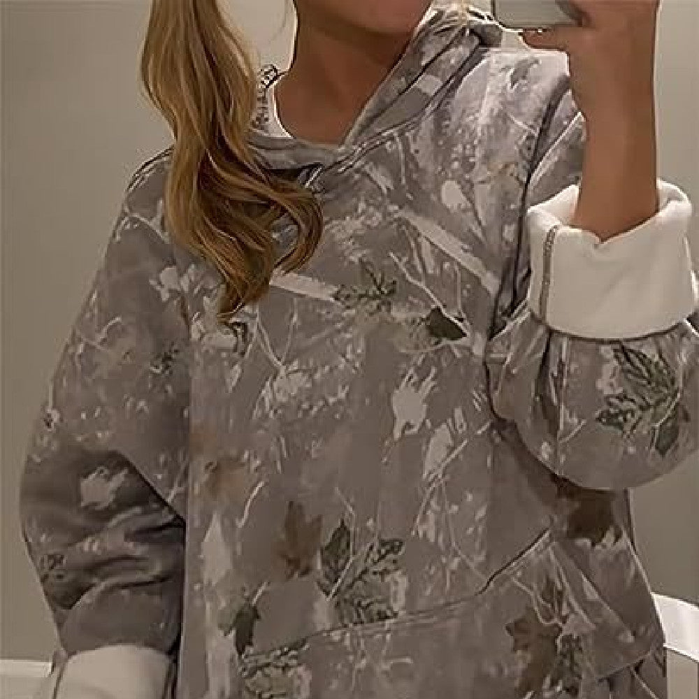 Women's Floral Print Hooded Sweatshirt Pullover with Pockets