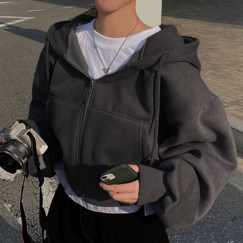 Women's Loose Fit Zipper Hoodie Long Sleeve Pockets Polyester Sweatshirt Casual Fall Winter