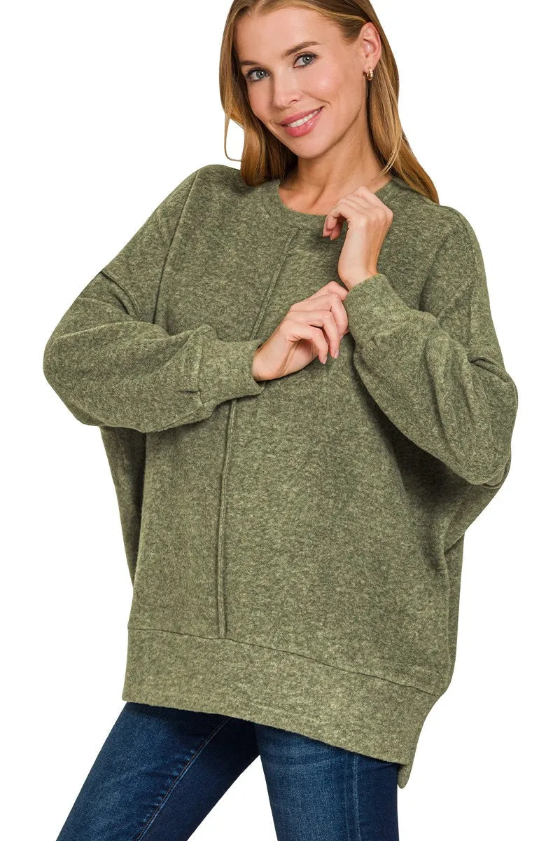 Sarah Express Women's Brushed Hacci Sweater | Oversized Melange | Polyester Blend | S/M-L/XL