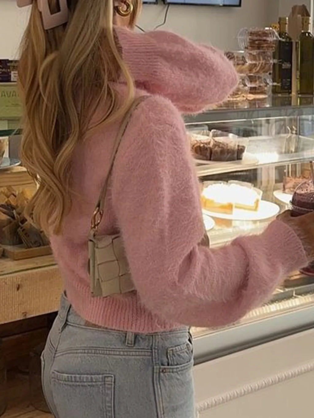 Sarah Express Women's Fluffy Knit Button-Down Cardigan