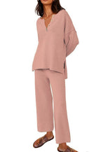 Sarah Express Women's Two-Piece Leisure Set Long Sleeve Top and Pants Casual Suit Pink