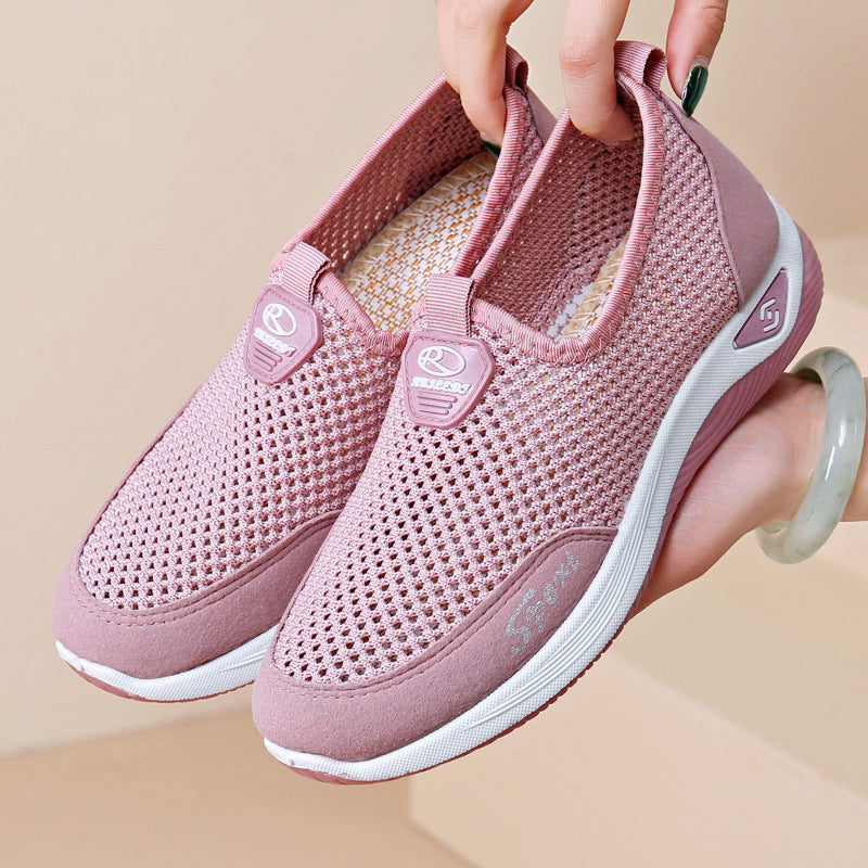 Sarah Express Women's Slip-On Mesh Pumps | Soft-Sole Non-Slip Flyknit Shoes Pink