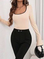 Sarah Express Women's Long Sleeve Bodysuit with Contrast Trim