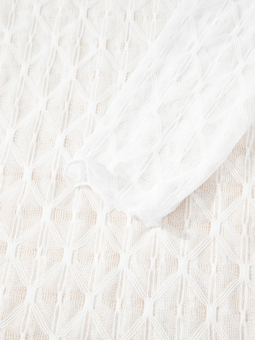 Sarah Express Women's Sheer Mesh Patterned Lettuce Trim Slim Long Sleeve Top