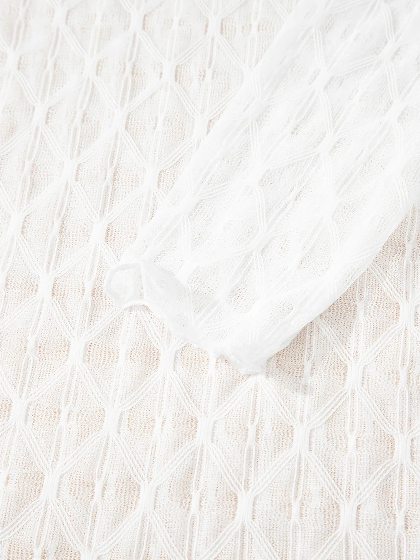 Sarah Express Women's Sheer Mesh Patterned Lettuce Trim Slim Long Sleeve Top