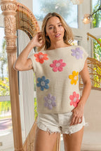 Sarah Express Women’s Crochet Flower Patch Sweater Vest
