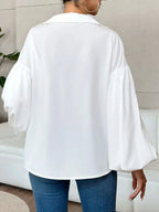 Sarah Express Women's Polka Dot Balloon Sleeve Blouse - Oversized Button-Up Top