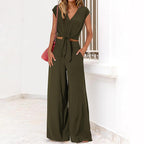 High Waist Wide Leg Pants Suit Two Piece Sleeveless Set
