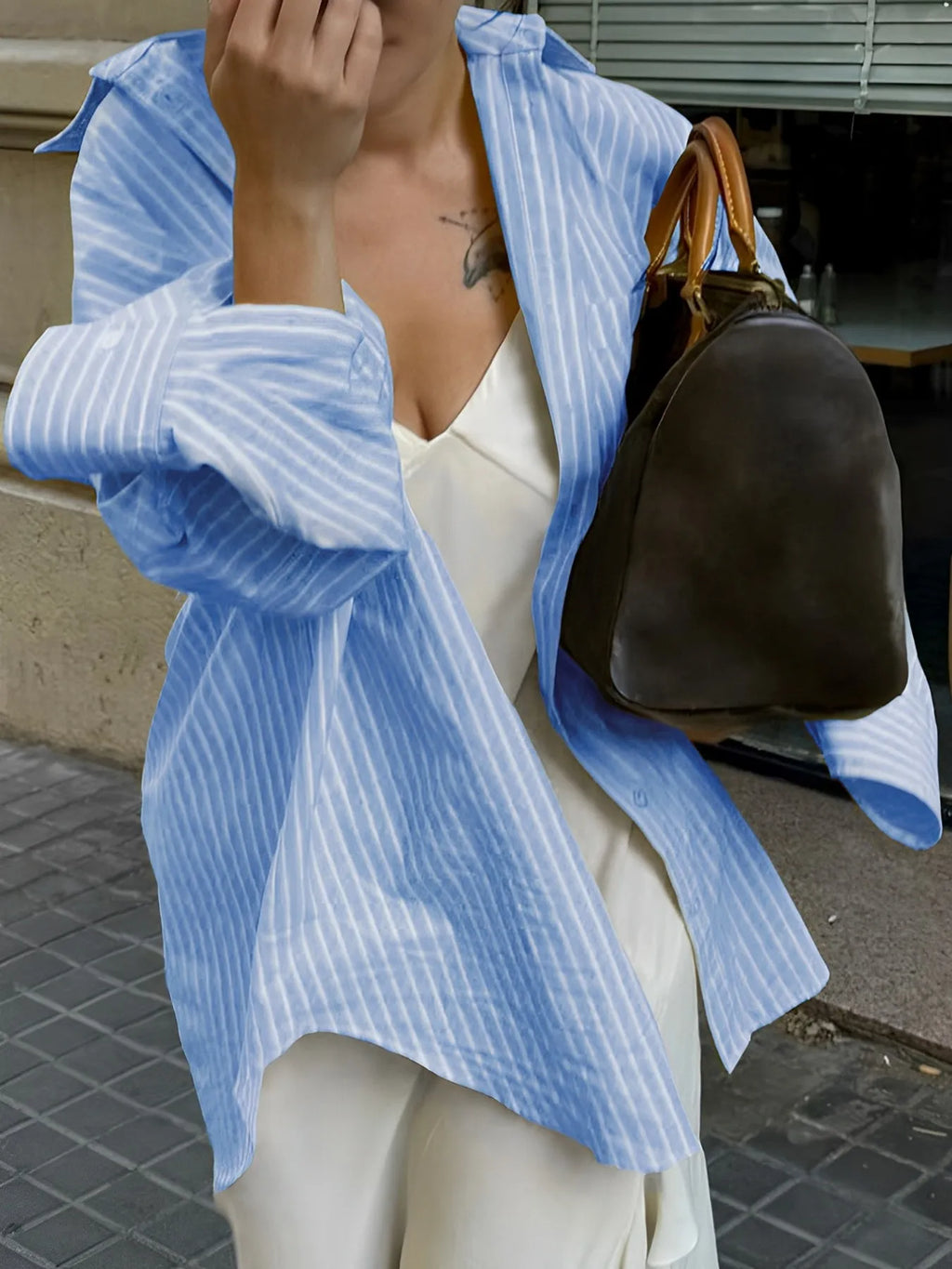 Sarah Express Women's Oversized Striped Button-Down Shirt