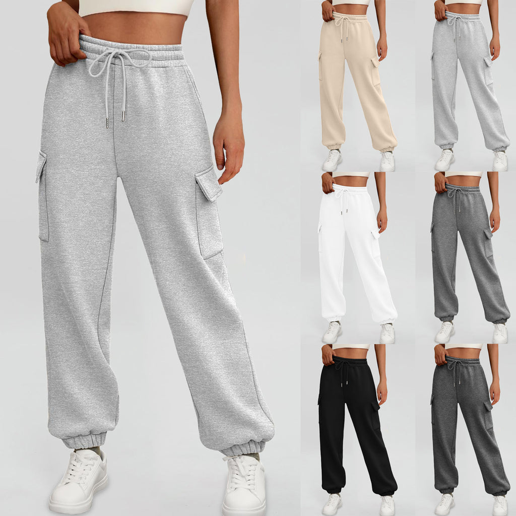 Sarah Express Women's Fleece Lined Baggy Joggers - High Waist Cargo Sweatpants Fall Winter Plus Size