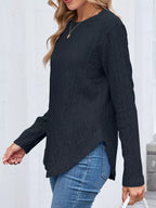 Sarah Express Women's Openwork Textured Long Sleeve Top