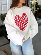 Sarah Express Women's Heart Round Neck Oversized Sweater